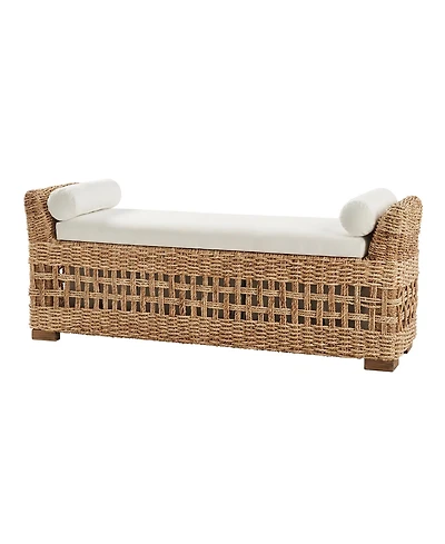 Hulala Home Anesty Flip Compartment Storage Rattan Upholstered Bench with Two Pillows and Solid Wood Feet