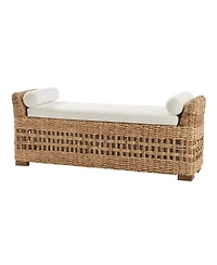 Hulala Home Anesty Flip Compartment Storage Rattan Upholstered Bench with Two Pillows and Solid Wood Feet