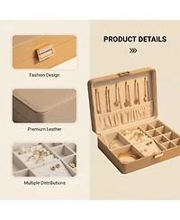 Yigii Leather Jewelry Box Elegant Small Chest Necklace Ring Earring Storage Portable Travel Home Use