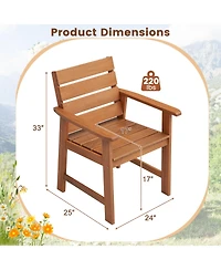 Gymax 2PCS Hardwood Chair Wood Dining Armchairs Breathable Slatted Seat Garden Patio