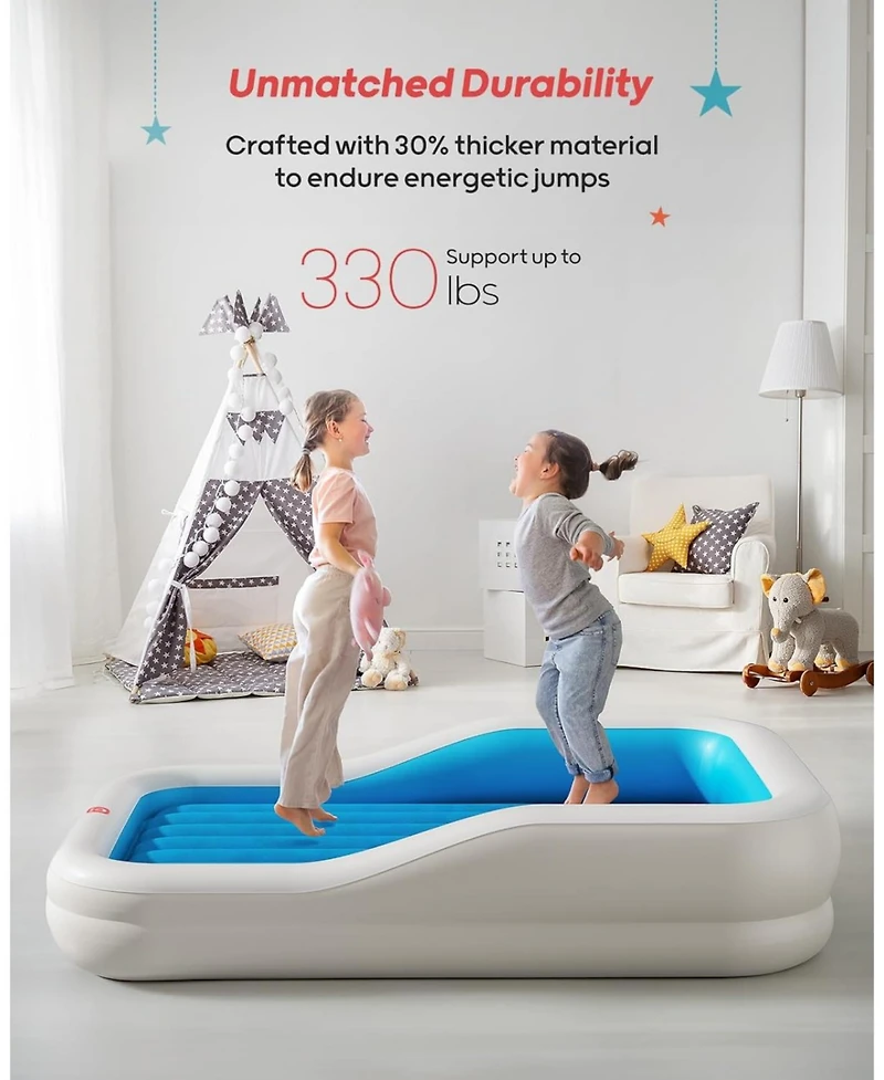 Qpau Inflatable Toddler Travel Bed with 3-Sided Safety Bumpers, Extra Large Kids Air Mattress, Includes Detachable Mattress, Portable