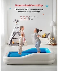 Qpau Inflatable Toddler Travel Bed with 3-Sided Safety Bumpers, Extra Large Kids Air Mattress, Includes Detachable Mattress, Portable