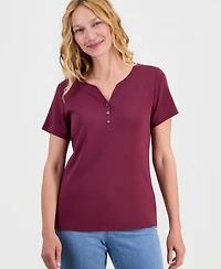 Style & Co Petite Cotton Henley Short-Sleeve T-Shirt, Exclusively at Macy's