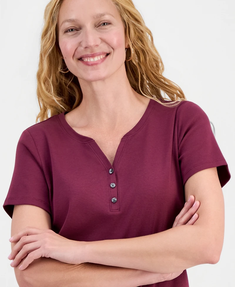Style & Co Petite Cotton Henley Short-Sleeve T-Shirt, Exclusively at Macy's