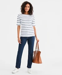 Style & Co Women's Printed Boat-Neck Elbow-Sleeve Top