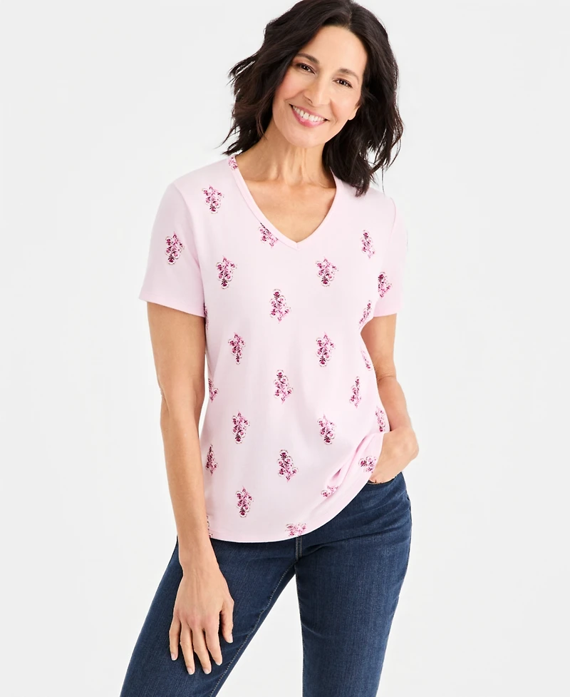 Style & Co Women's Printed Short-Sleeve V-Neck Top, Macy's Exclusive