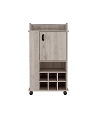 Flynama Bar Cart with Cabinet and 6 Built-in Wine Racks, Rolling Serving Cart with Casters for Home Entertaining
