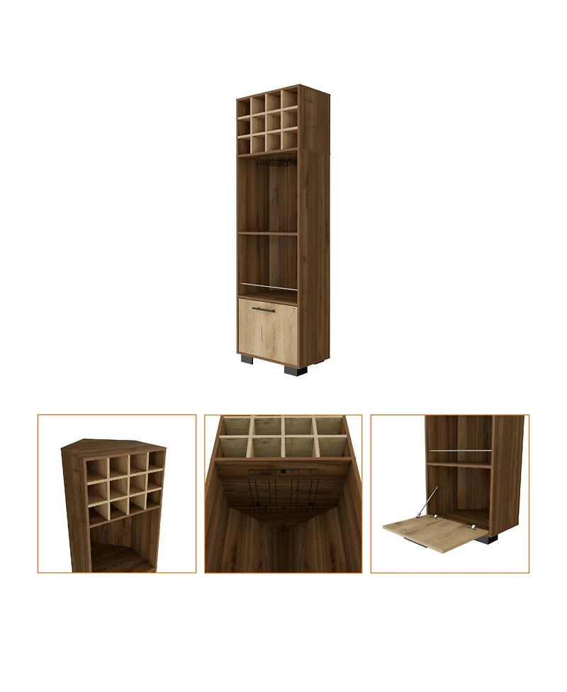 Flynama Bar Cabinet 20" H x 20.5" W with 1 Cabinet, 2 Drawers, 1 Shelf Macadamia Finish