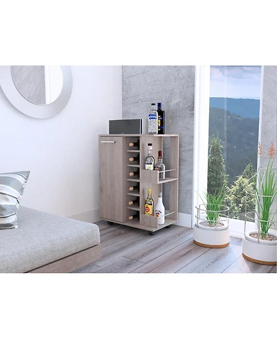 Flynama Bar Cart with 1 Cabinet, 1 Shelf with Casters Oak Finish