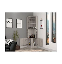 Flynama Corner Bar Cabinet with 8 Bottle Cubbies, Double Door and 2 Open Shelves