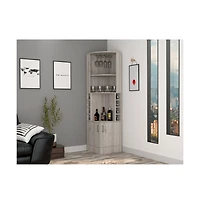 Flynama Corner Bar Cabinet with 8 Bottle Cubbies, Double Door and 2 Open Shelves