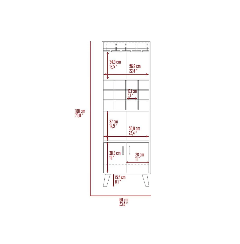 Flynama Dark Walnut Bar Cabinet with 12 Built-in ack, Double Door and 9-Glass Stemware Rack