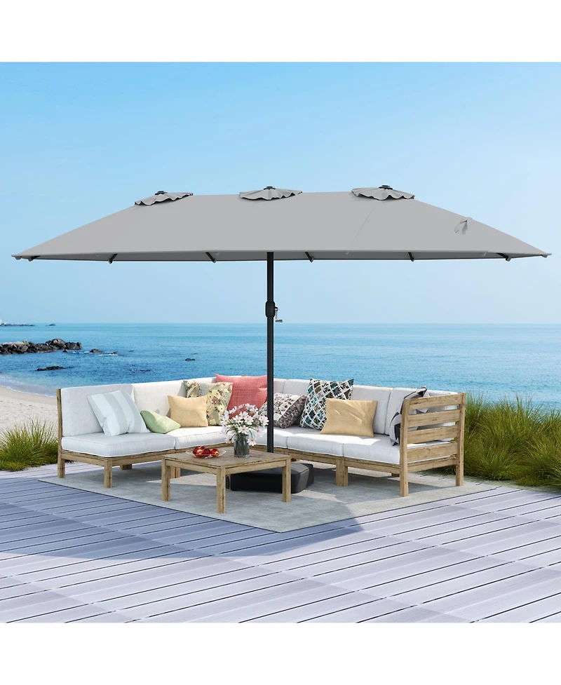 Gouun 15 ft Double-Sided Twin Patio Umbrella with Hand Crank and Weighted Base