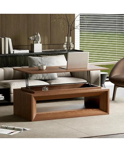 Rainsken 43.3'' Adjustable Lift Top Coffee Table, Rectangular Living Room Center Table with Hidden Storage and Solid Wood Veneer Finish for Office