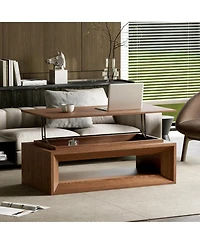 Rainsken 43.3'' Adjustable Lift Top Coffee Table, Rectangular Living Room Center Table with Hidden Storage and Solid Wood Veneer Finish for Office
