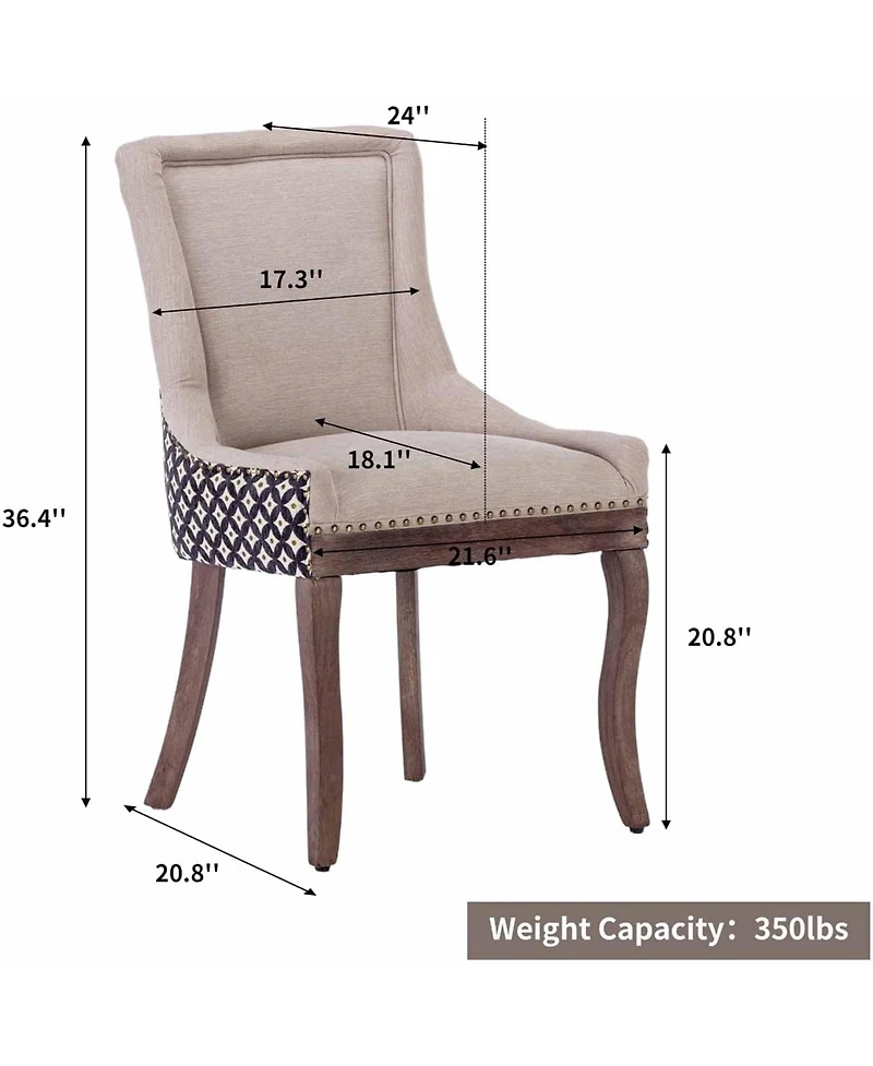 Rainsken Extra Large Side Dining Chairs Set of 2, Fabric Upholstered Kitchen with Nail Head Decoration and Solid Wood Legs for Room