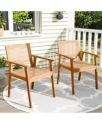 Gymax Acacia Wood Outdoor Dining Chairs Set of w/Backrests and Armrests for Backyard