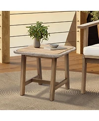 LuxenHome Outdoor Side Table, Acacia Wood Patio End Table with Woven Wicker Trim, Small Outdoor Accent Tables for Patio, Balcony, Garden