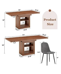 Sailvan Expandable Dining Table Chair Set, 59-71 Inch Pull-Out Mdf with Linen-Cotton Chairs