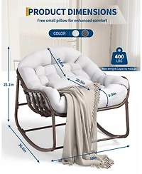 Homfan Rocking Egg Chair with Extra-Thick Cushions, Heavy-Duty 450 lb Capacity Steel Frame and Hand-Woven Pe Wicker for Indoor Outdoor