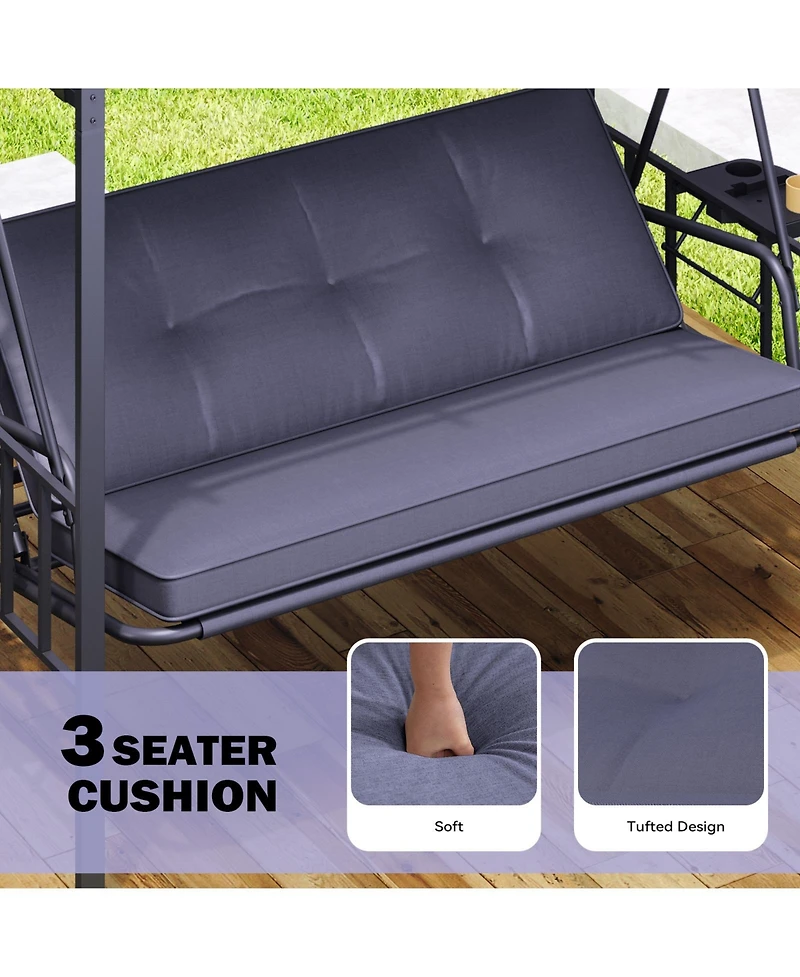 Aecojoy 3 Seat Porch Swing Bed, Outdoor Patio Metal Pergola Swing Bench with Hanging Cloud Hammock Chair