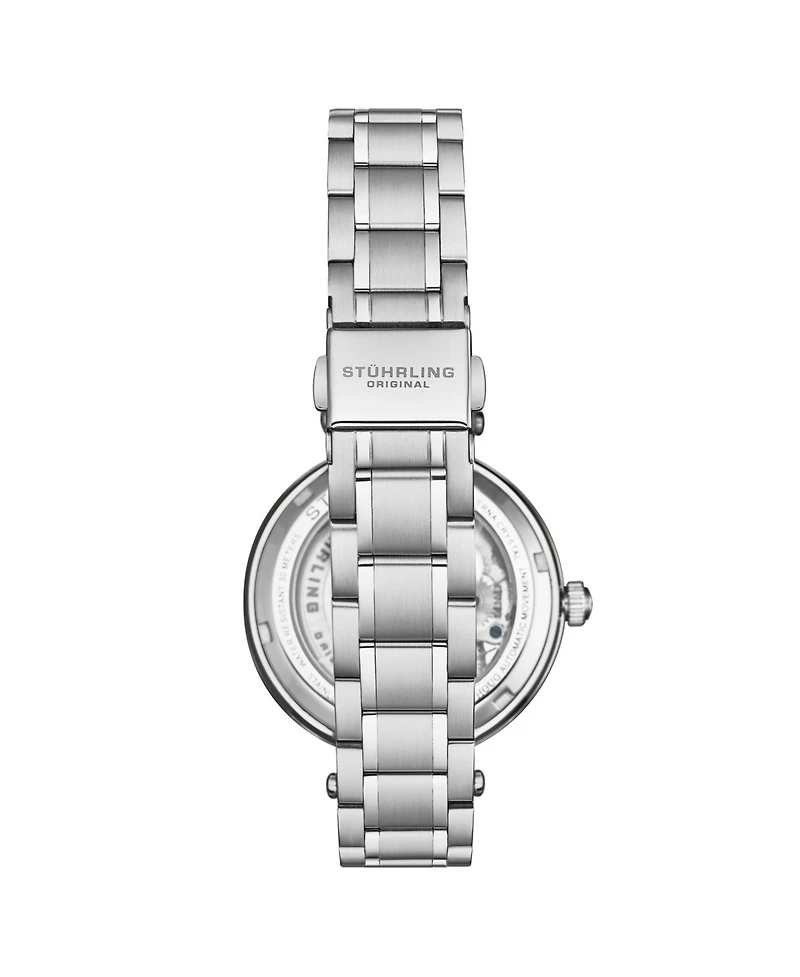 Stuhrling Women's Automatic Alloy Silver Case, Skeleton Dial,Silver Ss Link Bracelet Watch Crystal Studded Bezel