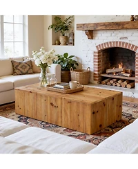 Tribesigns 47-inch Rectangle Solid Wood Block Coffee Table, Retro Style