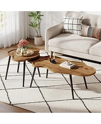 Tribesigns Nesting Coffee Table Set of 2, Solid Wood Coffee Tables with Cloud Tabletop