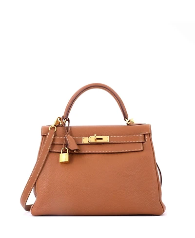 Pre-Owned HERMES Kelly 28 Handbag Brown Togo with Gold Hardware