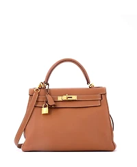 Pre-Owned HERMES Kelly 28 Handbag Brown Togo with Gold Hardware