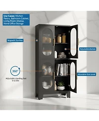 Yigii Tall Metal Corner Cabinet 4 Glass Doors Open Bar Shelf Farmhouse Storage for Kitchen Bathroom Living Room