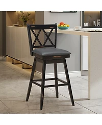Gymax Set of 4 Barstools Swivel Bar Height Chairs with Rubber Wood Legs