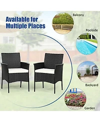 Gymax 2PCS Patio Rattan Arm Dining Chair Cushioned Sofa Furniture