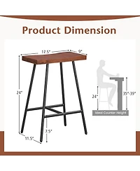 Gymax Saddle-Seat Bar Stool 2 Set Counter Height Bar Stools with Curved Seat Surface