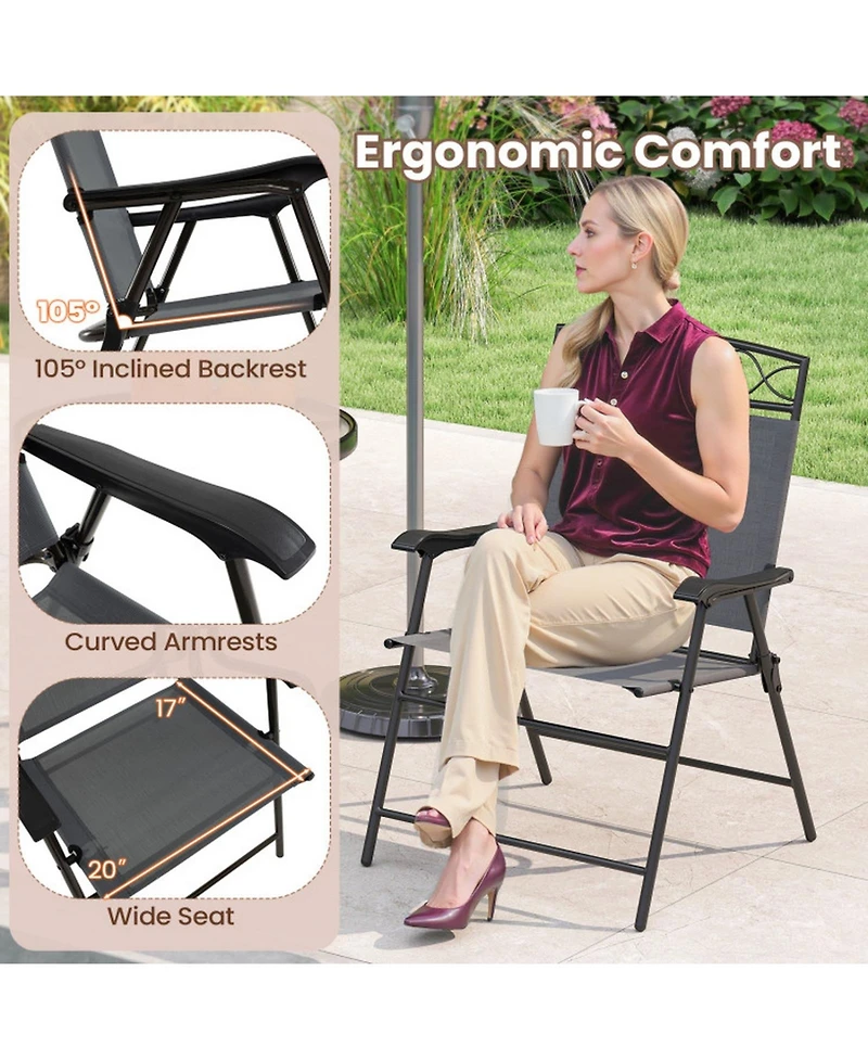 Sugift Set of 4 Patio Folding Dining Chairs with Armrests