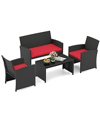 Sugift 4 Pieces Patio Furniture Set with Tempered Glass Tabletop and Removable Cushion