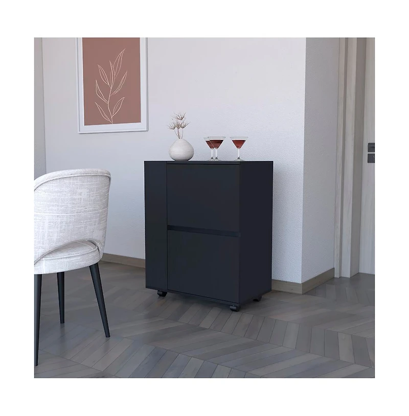 Flynama Belleville Bar Cart with Dual Cabinets and Mobile Design