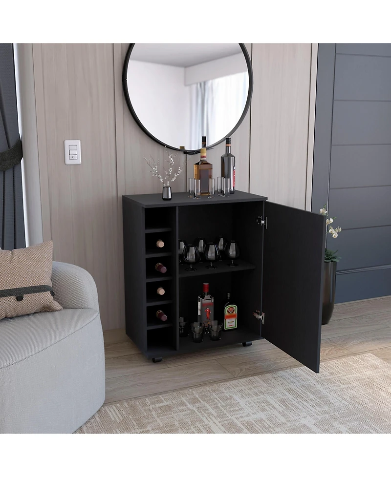 Flynama Bar Cart with Integrated Storage, Spacious Cabinet and Smooth Rollers