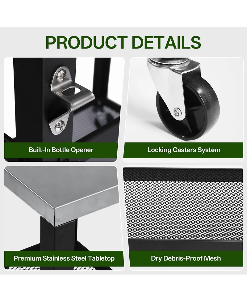 Flynama 2-Tier Grill Cart with Stainless Steel Top and Mesh Shelf