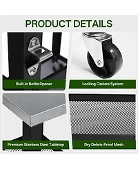 Flynama 2-Tier Grill Cart with Stainless Steel Top and Mesh Shelf