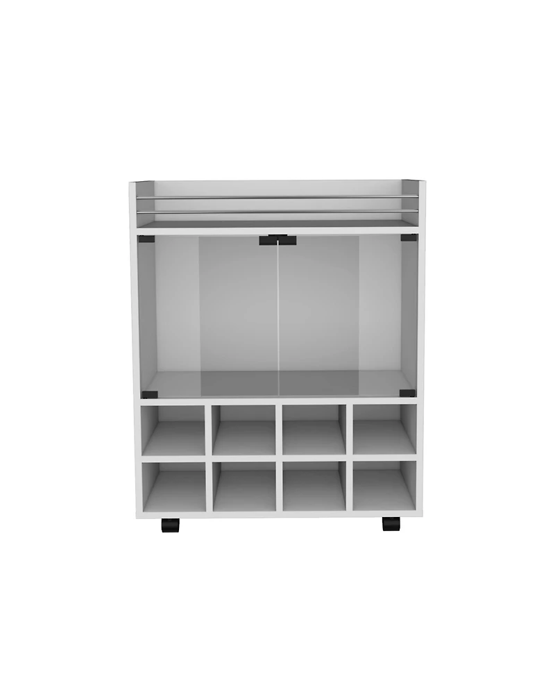 Flynama Bar Cart with 8-Bottle Rack, Double Glass Door Cabinet and Aluminum Top