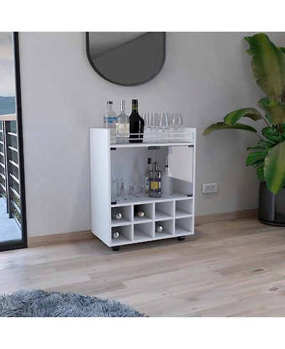 Flynama Bar Cart with 8-Bottle Rack, Double Glass Door Cabinet and Aluminum Top