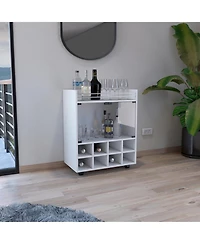 Flynama Bar Cart with 8-Bottle Rack, Double Glass Door Cabinet and Aluminum Top