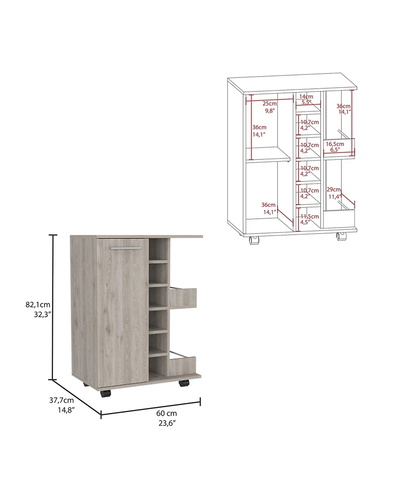 Flynama Bar Cart with 2 Cabinets with Casters Neutral Finish
