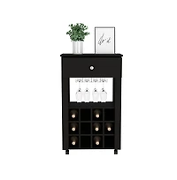 Flynama Wengue Bayamon Bar Cart with 12 Wine Cubbies, 4 Legs and 1 Open Shelf