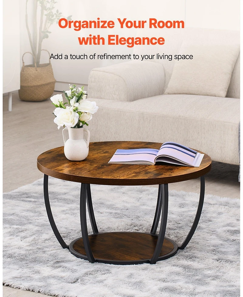 Gouun Modern 2-Tier Round Coffee Table with Metal Frame