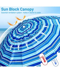 Gouun 8 ft Portable Beach Umbrella with 16 Fiberglass Ribs, Sand Anchor and Tilt
