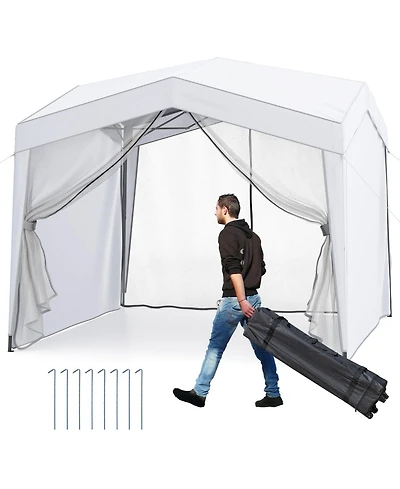 Gouun 10 x 10 ft Pop-Up Canopy Tent with 4 Sidewalls, Mesh Netting and Wheeled Bag