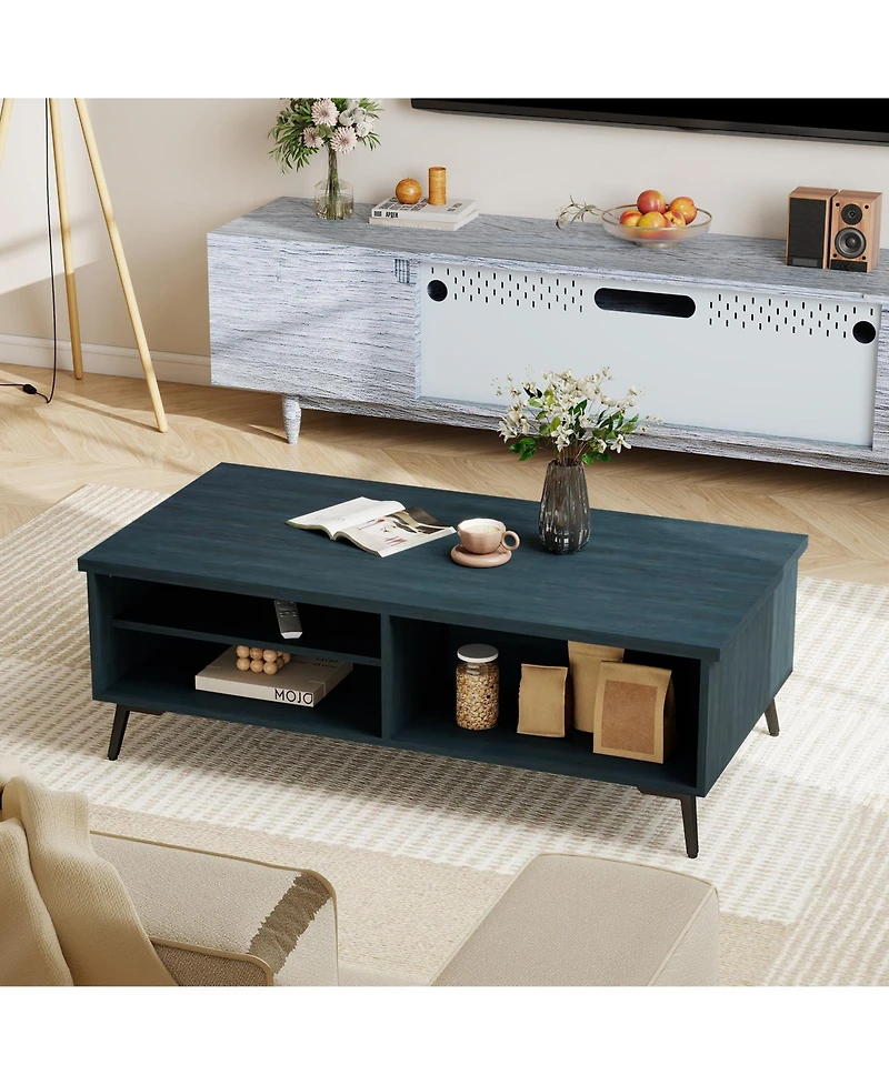 Gouun 47-Inch Mid Century Modern 2-Tier Coffee Table with Storage