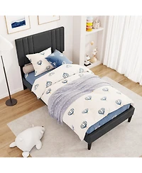 Sugift Bed Frame with Tufted Headboard and Wooden Slat Support